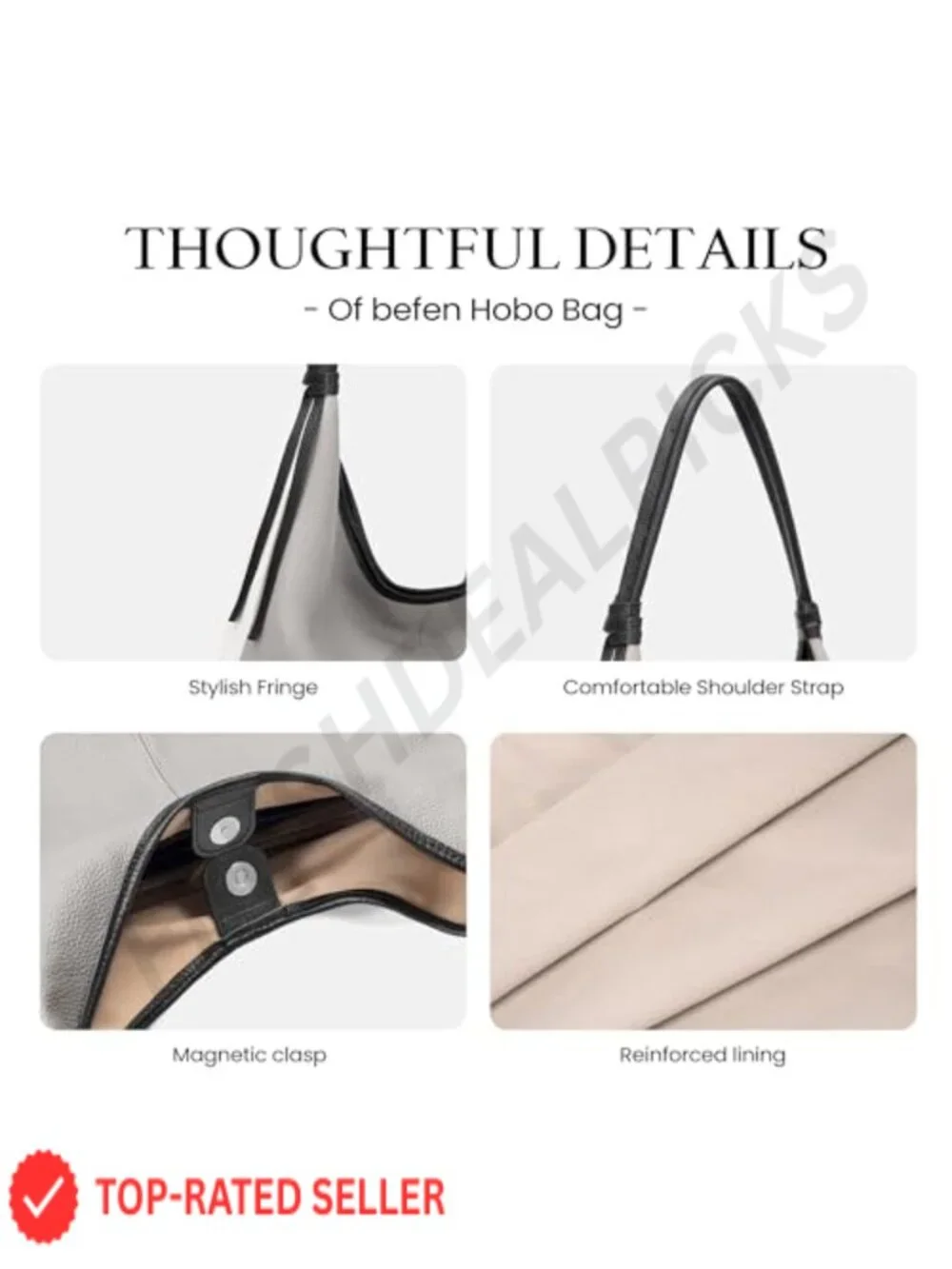 Genuine Leather Slouchy Hobo Bag Women Tassel Magnetic Closure Lightweight Tote